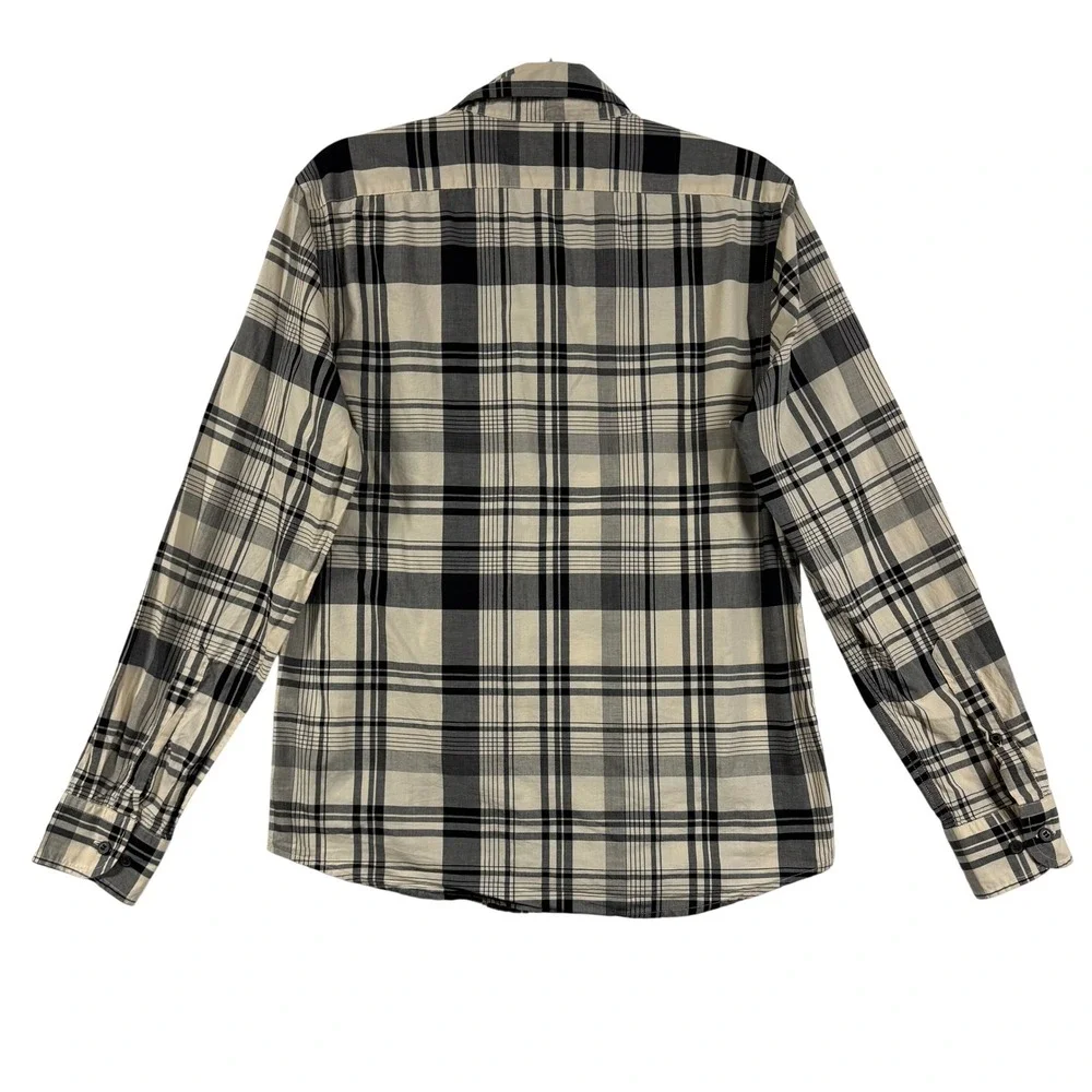 Banana Republic S Cream Black Plaid Buttoned Shirt Untucked Fit 100% Cotton Work